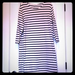 White and navy striped long sleeve dress